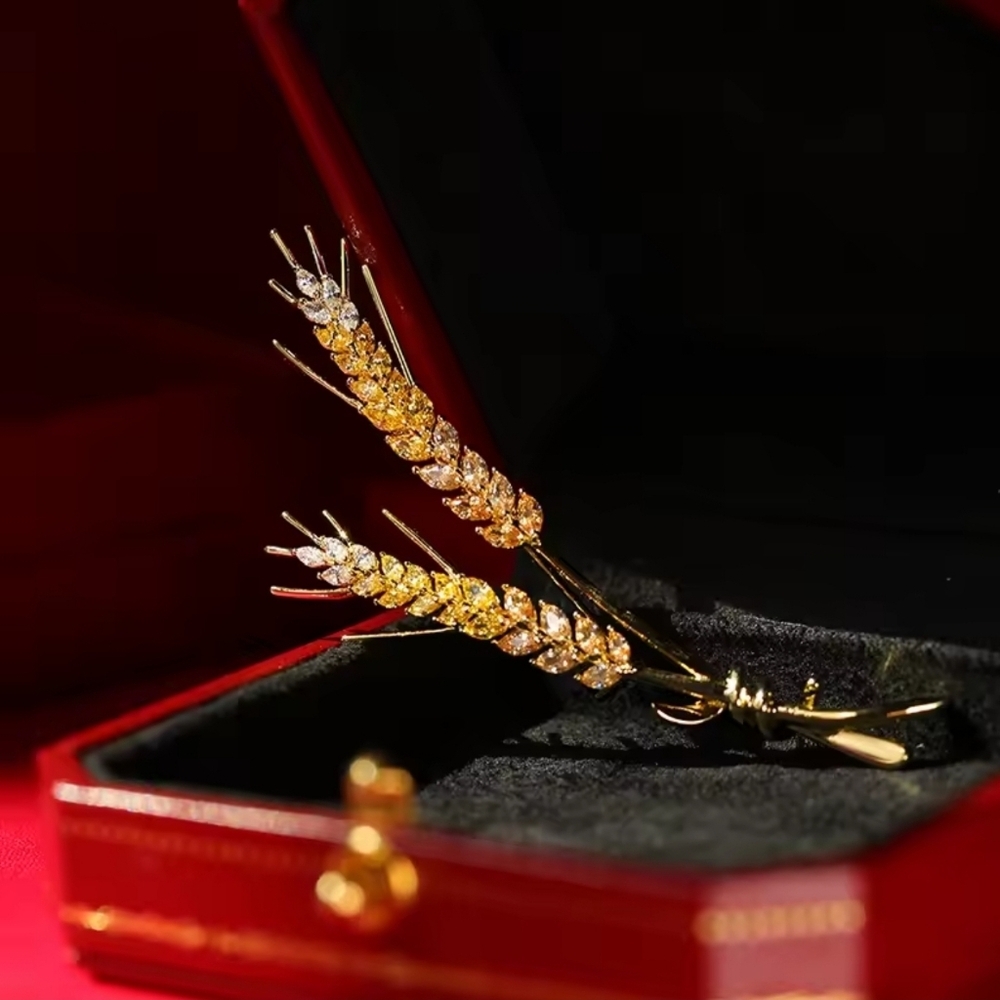 Cubic Zircon Wheat Ear Brooch Collar Pins ForSuit Shining Women's Brooch